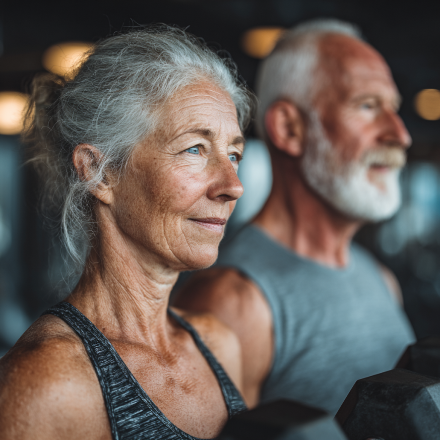 Възрастна жена прави упражнения
